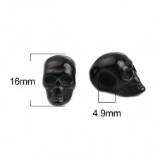Perle Crâne Tête de Mort Noir Gothique en Acier Inoxydable 16x9mm