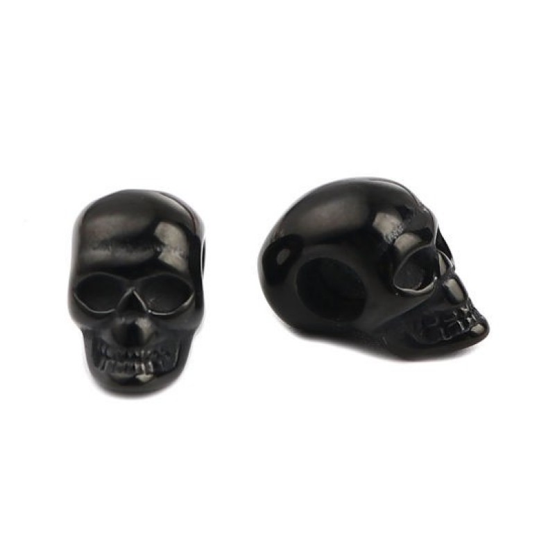 Perle Crâne Tête de Mort Noir Gothique en Acier Inoxydable 16x9mm