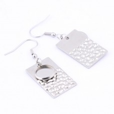 1 Paire de Supports Boucles d'Oreilles Rectangulaires en Acier Inoxydable Argenté pour Cabochon 10mm