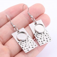 1 Paire de Supports Boucles d'Oreilles Rectangulaires en Acier Inoxydable Argenté pour Cabochon 10mm