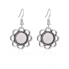 1 Paire de Support Boucle d'Oreille Fleur Dormeuse Argentée pour Cabochon 12mm pour la Création de Bijoux Fantaisie - DIY