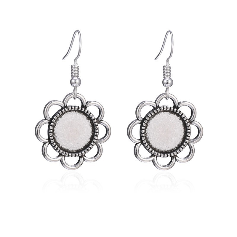 1 Paire de Supports Boucles d'Oreilles Fleur Dormeuses Argentées pour Cabochon 12mm