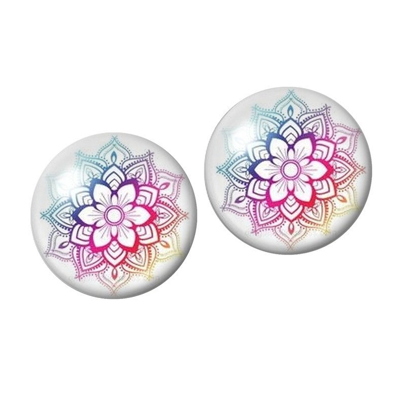 2 Cabochons en Verre Illustré Mandala 10 ou 12mm