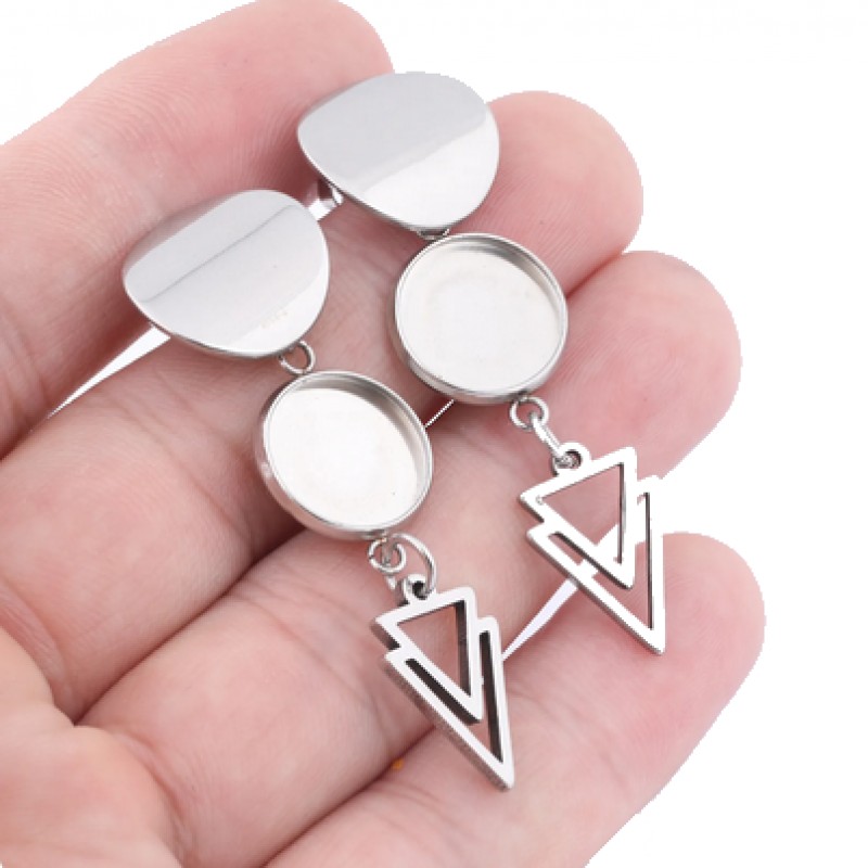 1 Paire de Support Boucle d'Oreille en Acier Inoxydable pour Cabochon 12mm