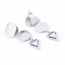1 Paire de Support Boucle d'Oreille en Acier Inoxydable pour Cabochon 12mm