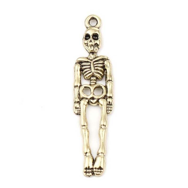 2 Breloques Squelette Doré Gothique Halloween 39x9mm