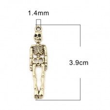 2 Breloques Squelette Doré Gothique Halloween 39x9mm