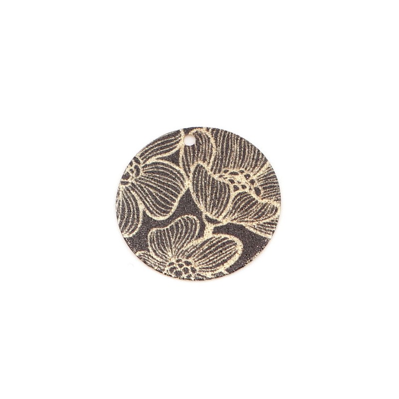 2 Breloques Pendentif Fleur Noir Métal Doré 20mm