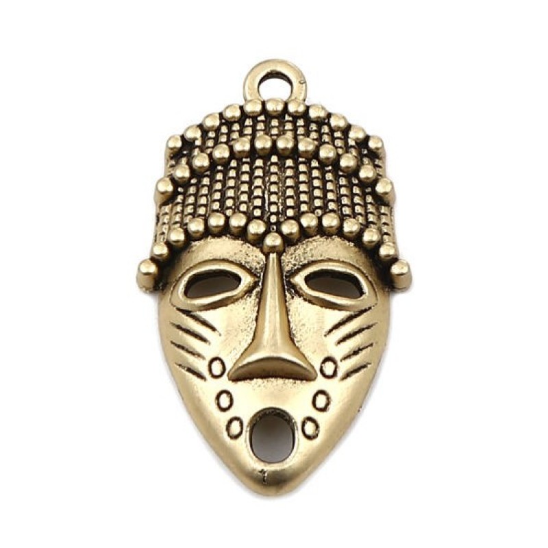 2 Breloques Masque Tribal Métal Doré 33x20mm