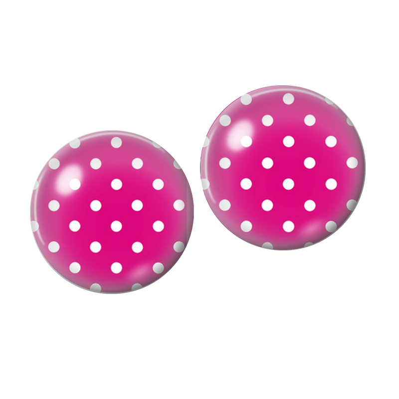 2 Cabochons en Verre Illustré Rose à Pois Blanc 10mm