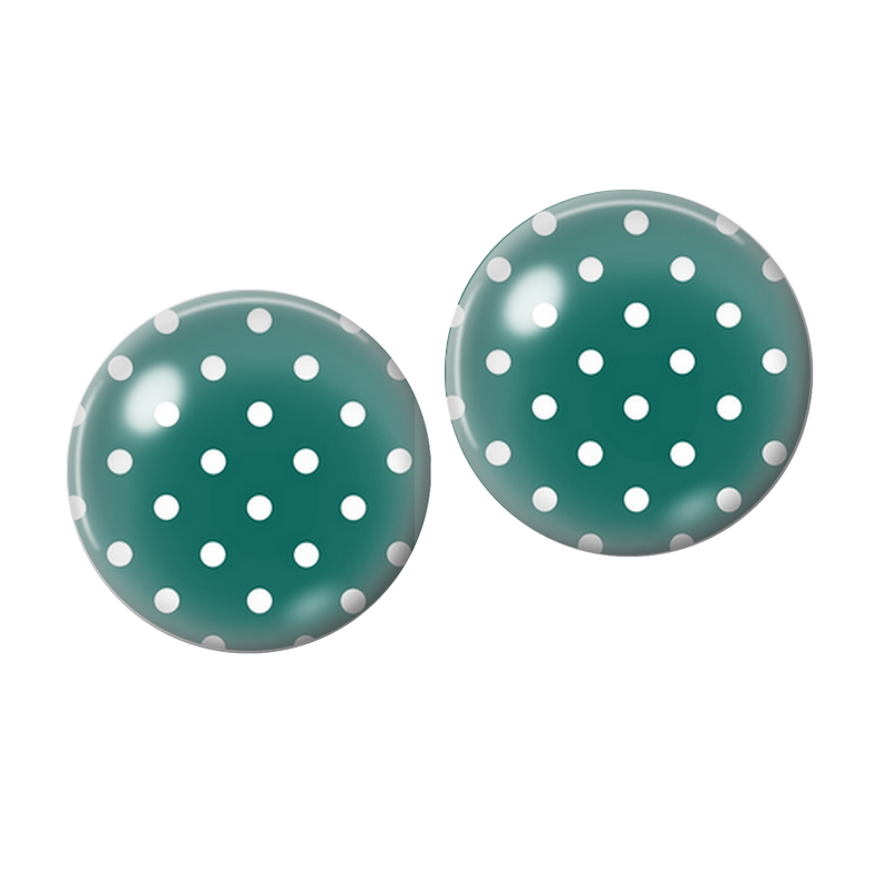 2 Cabochons en Verre Illustré Vert à Pois Blanc 10mm