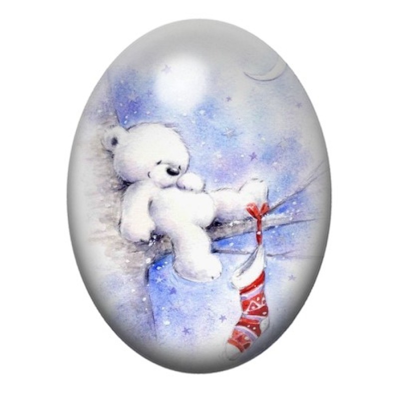 Cabochon en Verre Illustré Ourson de Noël 13x18, 18x25 ou 30x40mm