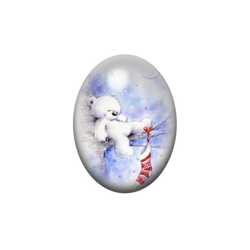 Cabochon en Verre Illustré Ourson Polaire avec une Chaussette de Noël 13x18, 18x25 ou 30x40mm