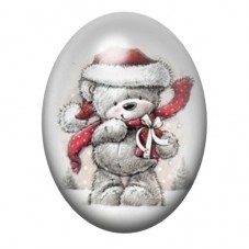 Cabochon en Verre Illustré Ourson de Noël au Bonnet Rouge 13x18, 18x25 ou 30x40mm pour la création de bijoux fantaisie - DIY