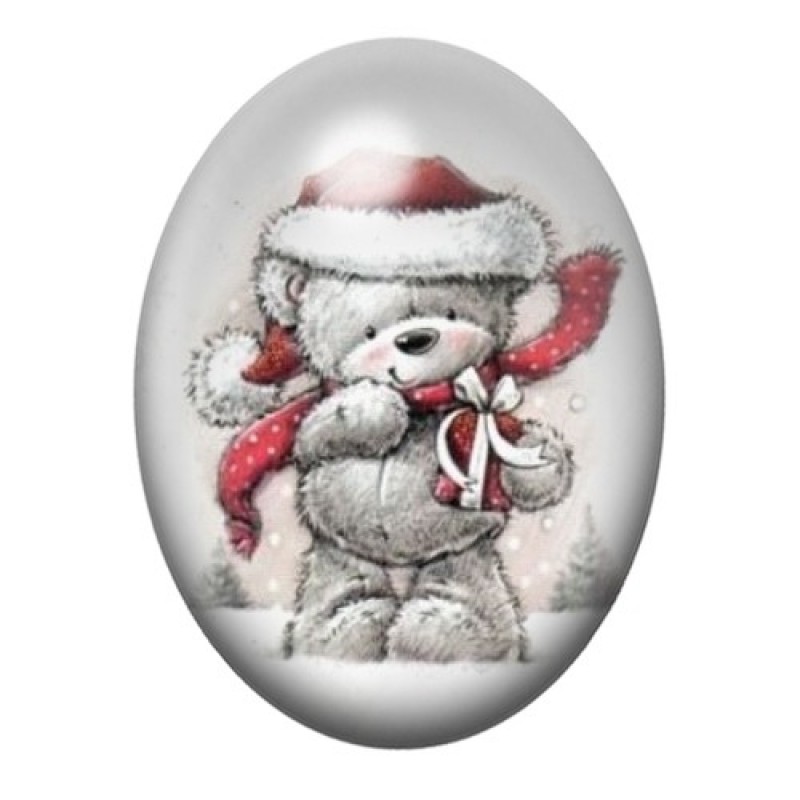 Cabochon en Verre Illustré Ourson de Noël 13x18, 18x25 ou 30x40mm