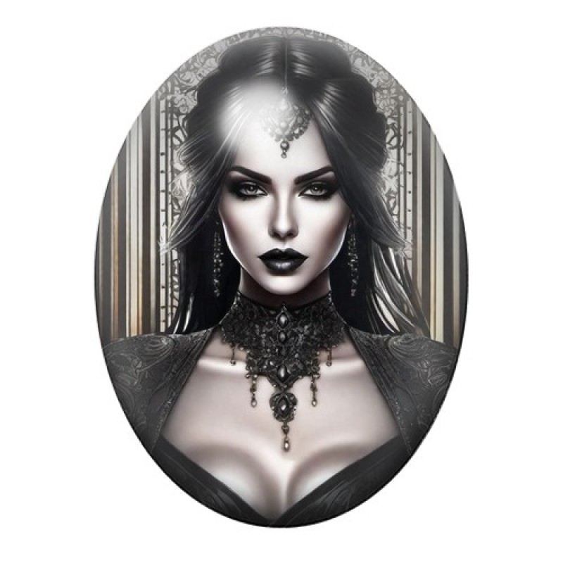 Cabochon en Verre Illustré Femme Gothique 13x18, 18x25 ou 30x40mm