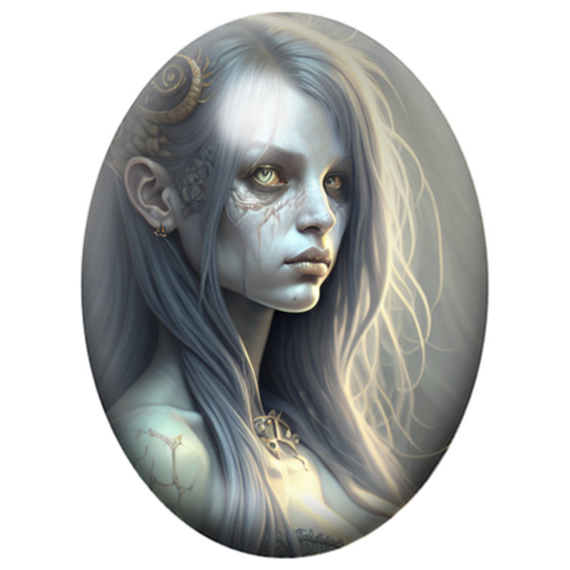 Cabochon en Verre Illustré Elfe Sombre aux Cheveux Argentés 13x18, 18x25 ou 30x40mm