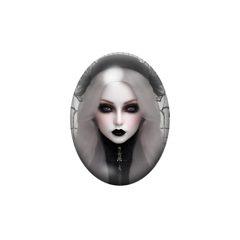 Cabochon en Verre Illustré Femme Gothique 13x18, 18x25 ou 30x40mm