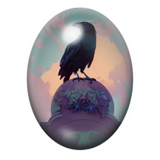 Cabochon en Verre Illustré Corbeau sur une Tombe Fleurie 13x18, 18x25 ou 30x40mm pour la création de bijoux fantaisie - DIY