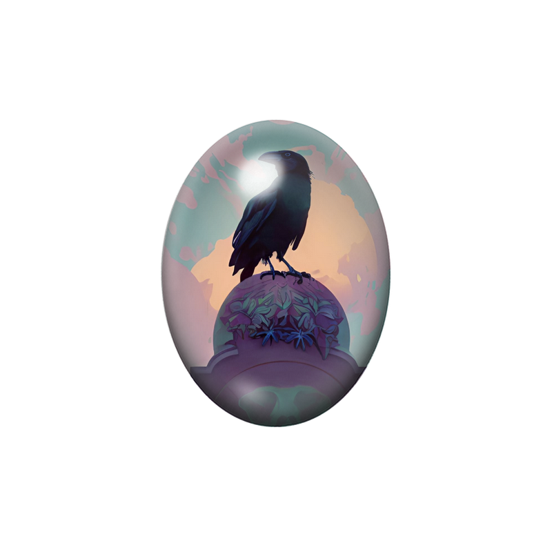 Cabochon en Verre Illustré Corbeau Gothique 13x18, 18x25 ou 30x40mm
