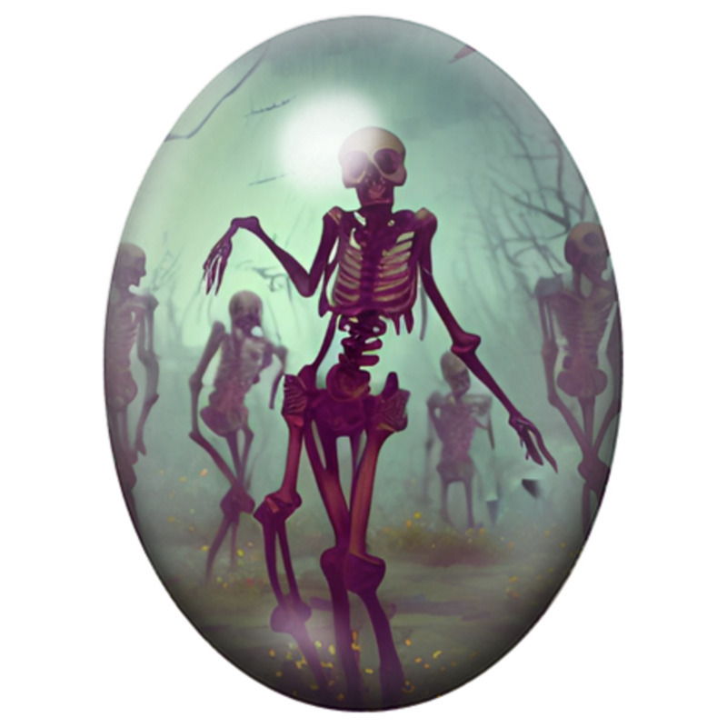 Cabochon en Verre Illustré Danse Macabre dans la Brume Verte 13x18, 18x25 ou 30x40mm