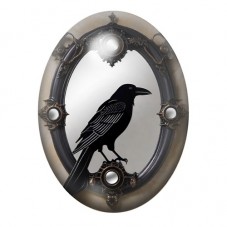 Cabochon en Verre Illustré Corbeau dans un Miroir Gothique 13x18, 18x25 ou 30x40mm pour la création de bijoux fantaisie - DIY