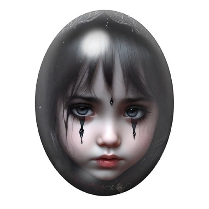 Cabochon en Verre Illustré Petite Fille Larmes Gothique 13x18, 18x25 ou 30x40mm