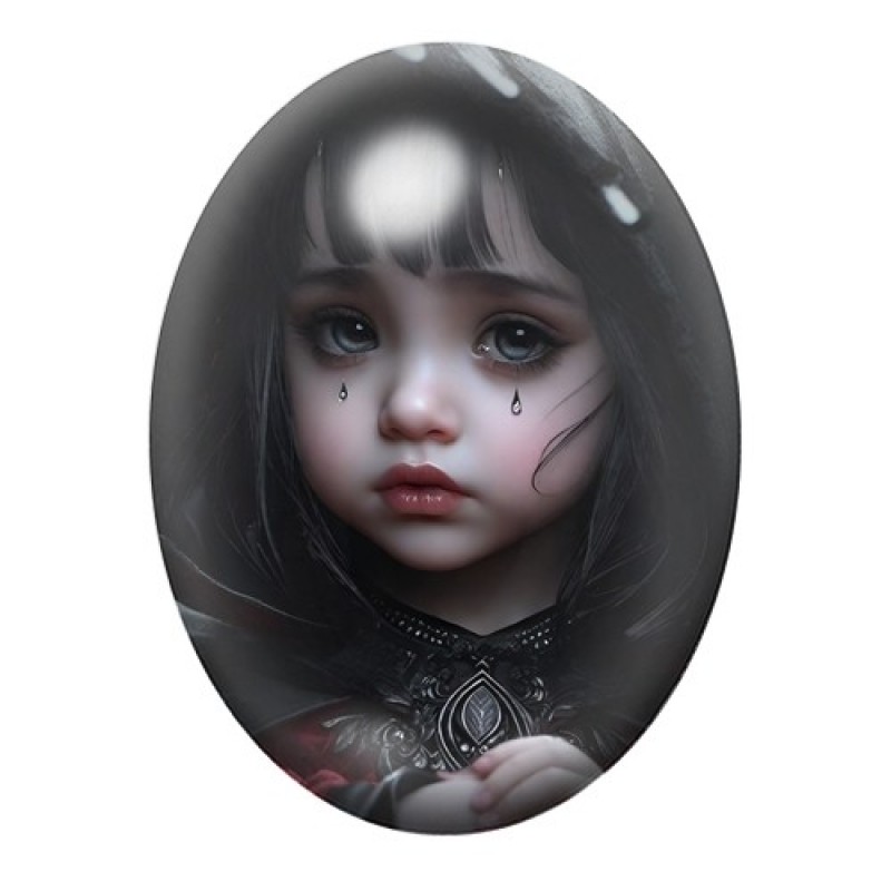 Cabochon en Verre Illustré Petite Fille Larmes Gothique 13x18, 18x25 ou 30x40mm