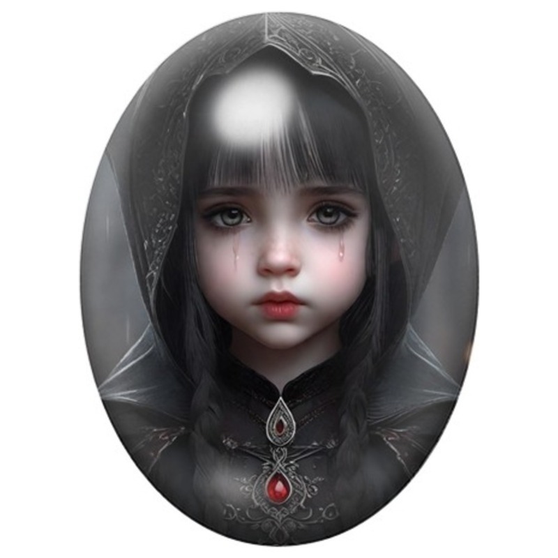 Cabochon en Verre Illustré Jeune Fille Gothique au Pendentif Rouge 13x18, 18x25 ou 30x40mm