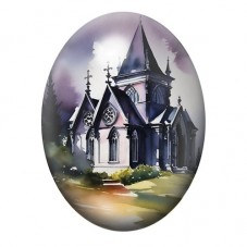 Cabochon en Verre Illustré Église Gothique sous un Ciel Violet 13x18, 18x25 ou 30x40mm pour la création de bijoux fantaisie - DI