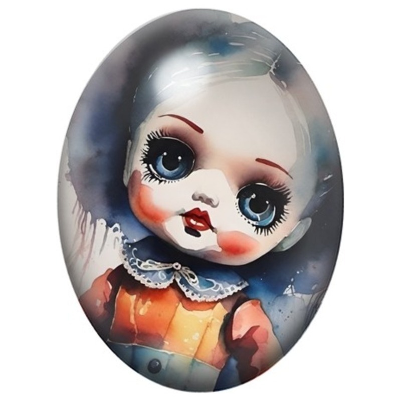 Cabochon en Verre Illustré Poupée Gothique à la Robe Orange 13x18, 18x25 ou 30x40mm
