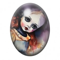Cabochon en Verre Illustré Poupée Gothique Rousse au Visage Fissuré 13x18, 18x25 ou 30x40mm pour la création de bijoux fantaisie