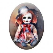 Cabochon en Verre Illustré Poupée Gothique Rousse au Petit Chapeau 13x18, 18x25 ou 30x40mm pour la création de bijoux fantaisie 