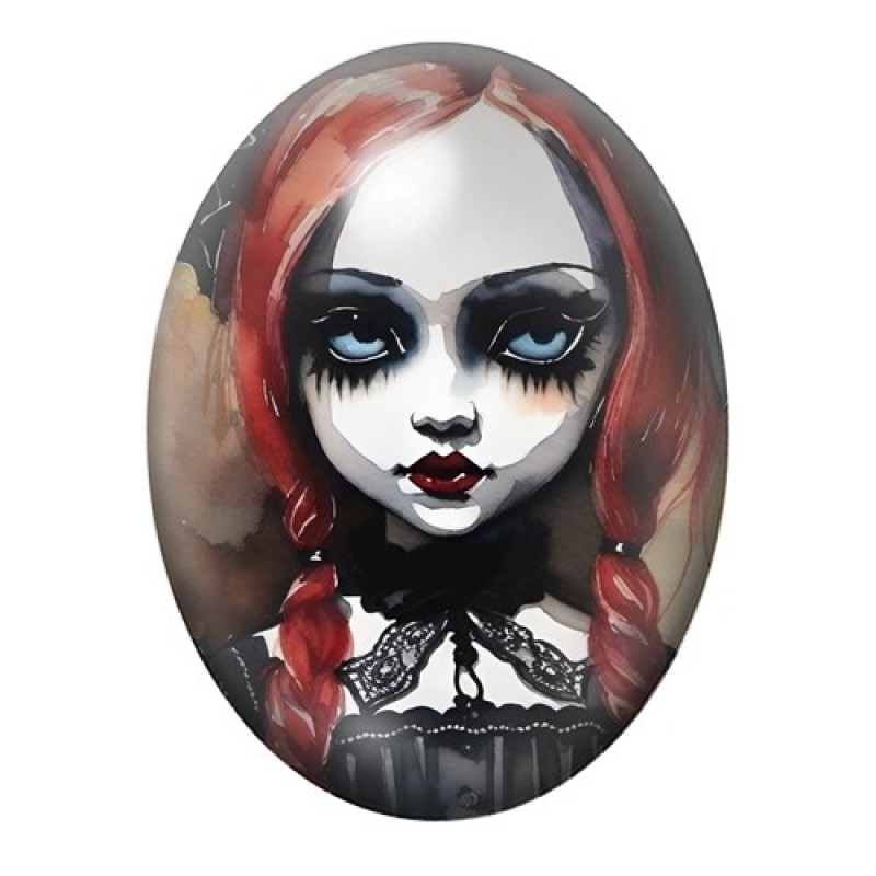 Cabochon en Verre Illustré Poupée Gothique 13x18, 18x25 ou 30x40mm