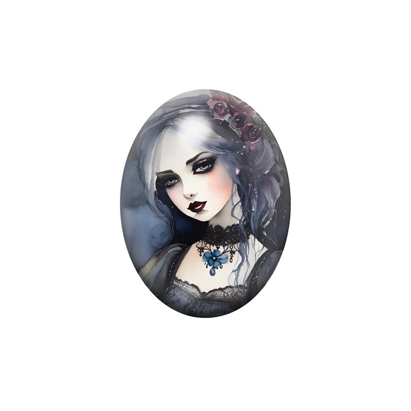 Cabochon en Verre Illustré Femme Gothique 13x18, 18x25 ou 30x40mm