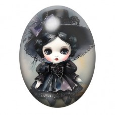 Cabochon en Verre Illustré Petite Poupée Gothique en Robe Noire 13x18, 18x25 ou 30x40mm pour la création de bijoux fantaisie - D