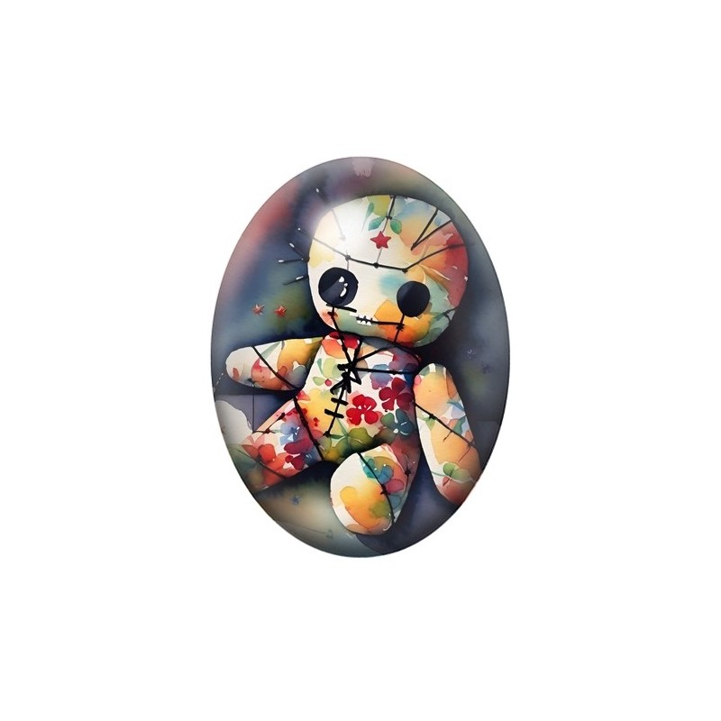 Cabochon en Verre Illustré Poupée Vaudou Gothique 13x18, 18x25 ou 30x40mm