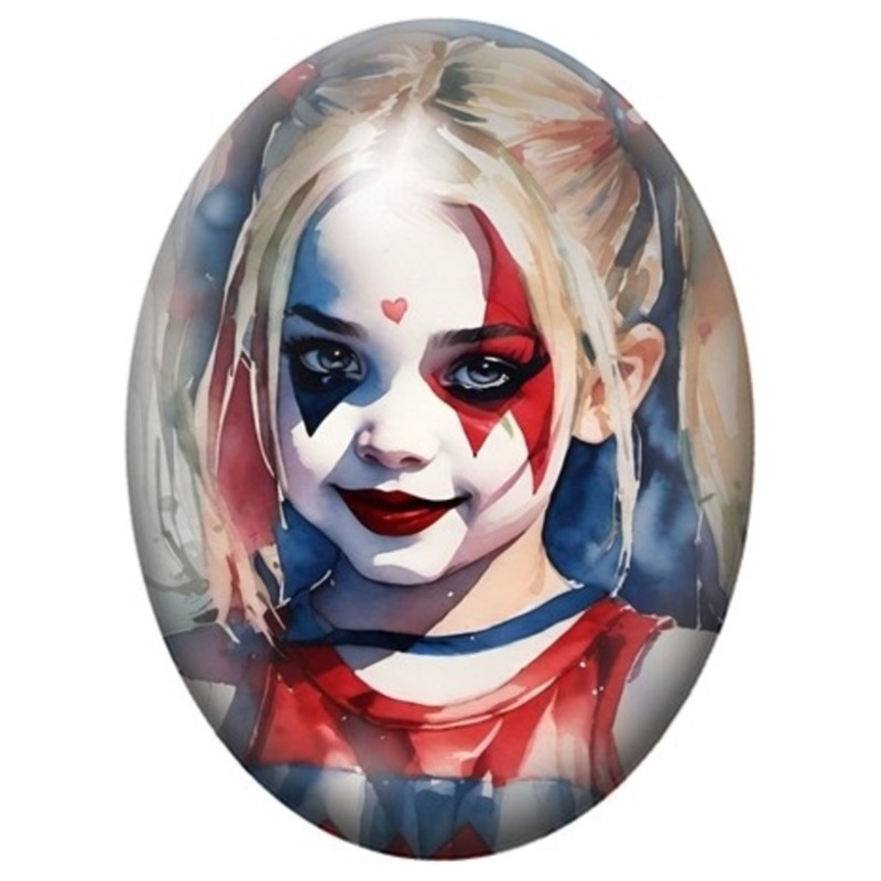 Cabochon en Verre Illustré Clown Gothique Blonde au Maquillage Coloré 13x18, 18x25 ou 30x40mm