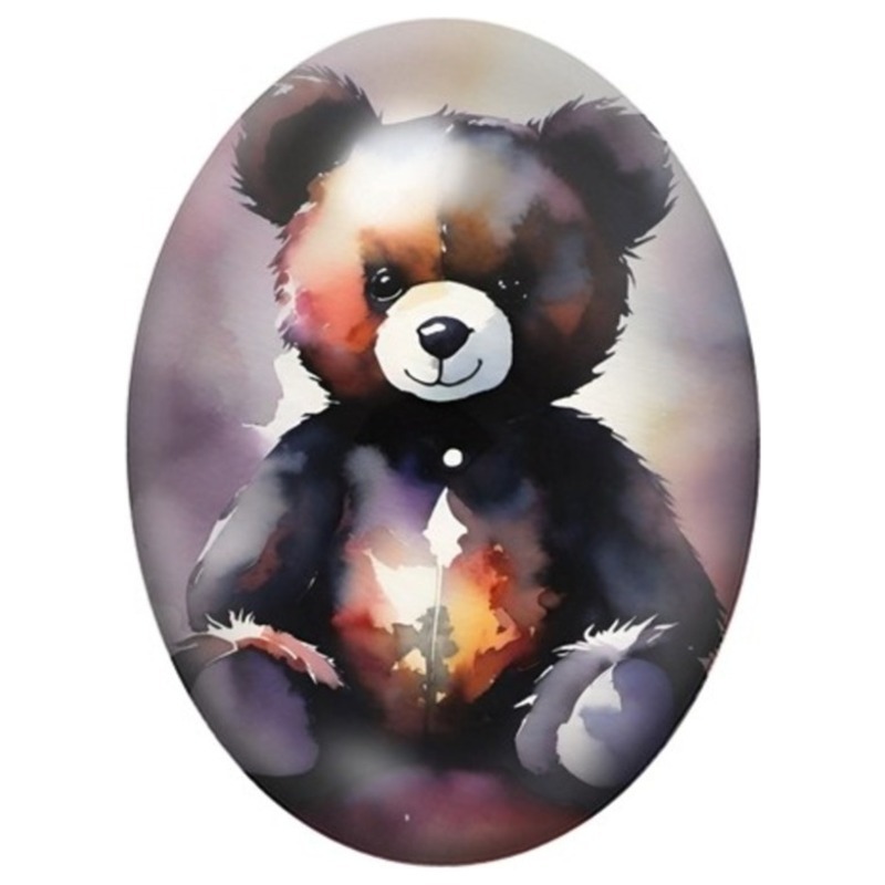 Cabochon en Verre Illustré Ours en Peluche Gothique au Cœur de Feu 13x18, 18x25 ou 30x40mm