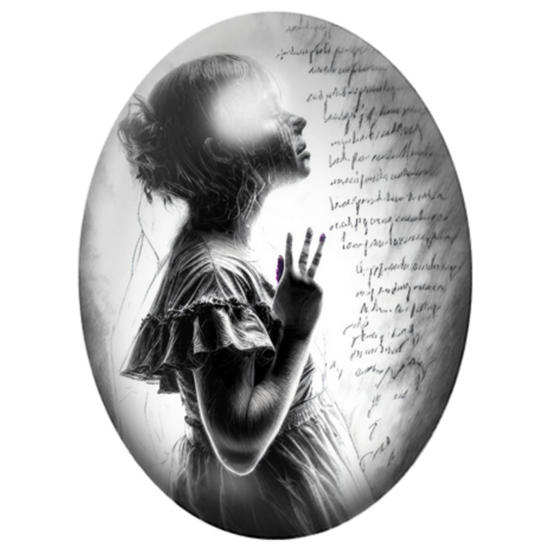 Cabochon en Verre Illustré Femme Fantôme à la Main Levée 13x18, 18x25 ou 30x40mm