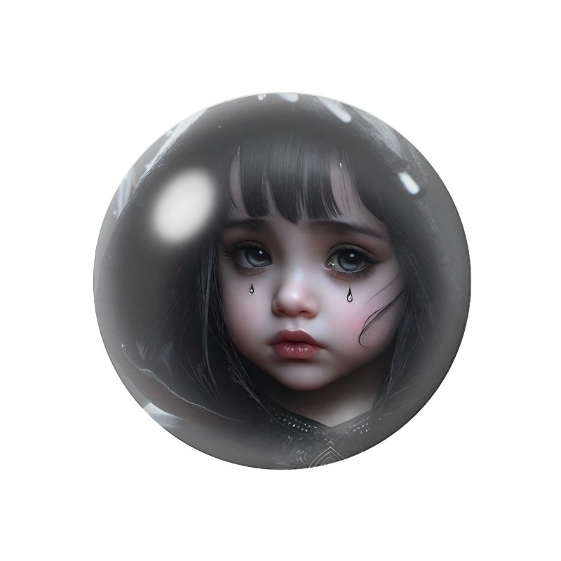 Cabochon en Verre Illustré Petite Fille Larmes Gothique 12 à 25mm