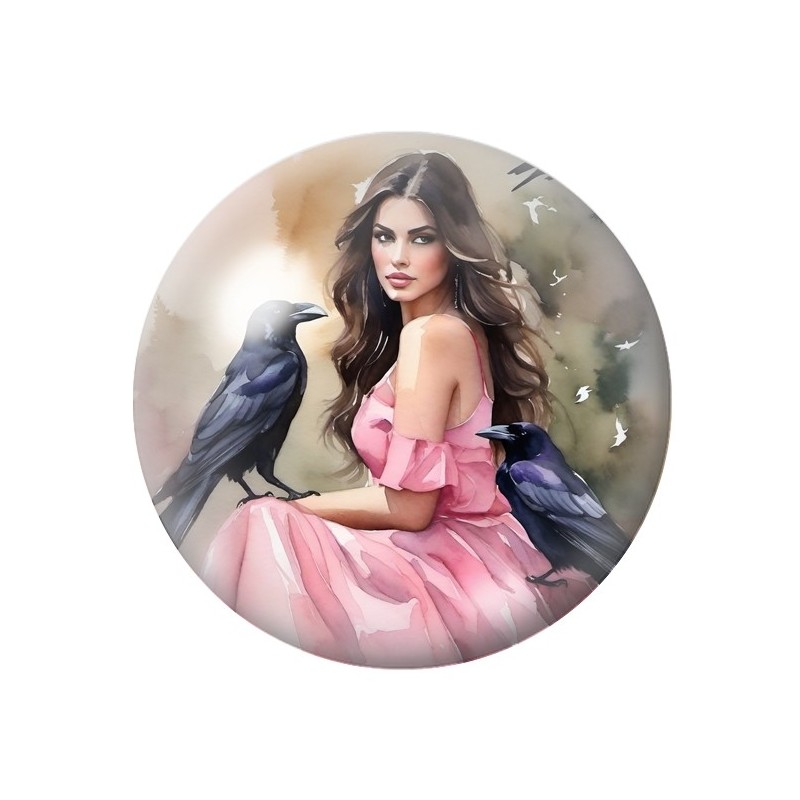 Cabochon en Verre Illustré Femme Corbeaux Gothique 12 à 25mm