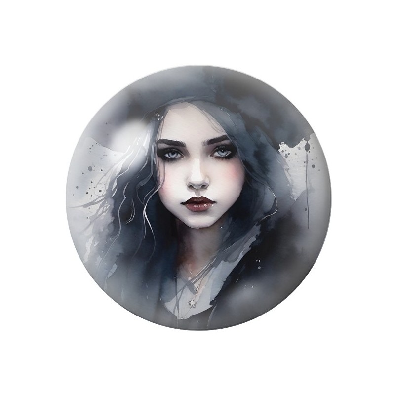 Cabochon en Verre Illustré Jeune Fille Gothique 12 à 25mm