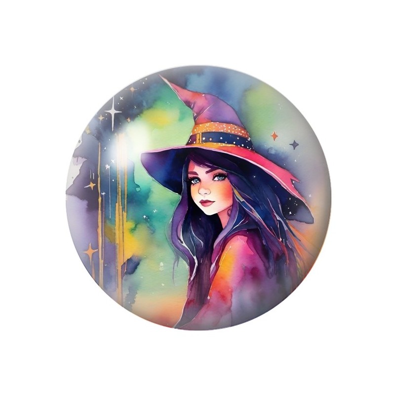 Cabochon en Verre Illustré Sorcière Halloween Gothique 12 à 25mm