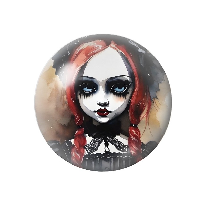 Cabochon en Verre Illustré Poupée Gothique 12 à 25mm