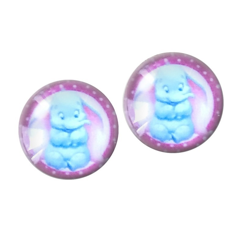 2 Cabochons en Verre Illustrés Éléphanteau 12mm