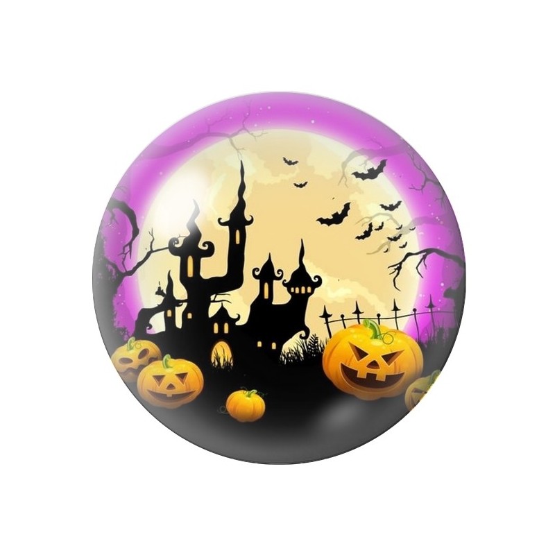 Cabochon en Verre Illustré Manoir Citrouilles Halloween 12 à 25mm