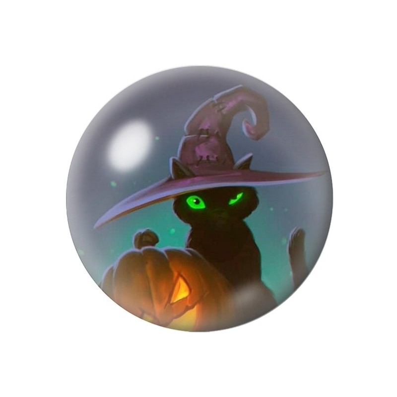 Cabochon en Verre Illustré Chat Noir Halloween 12 à 25mm