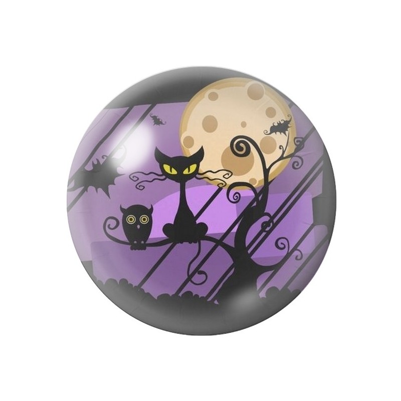Cabochon en Verre Illustré Chat Noir Halloween 12 à 25mm
