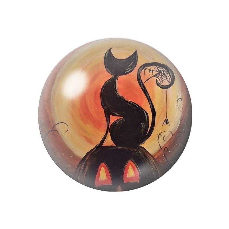 Cabochon en Verre Illustré Chat Noir Halloween 12 à 25mm